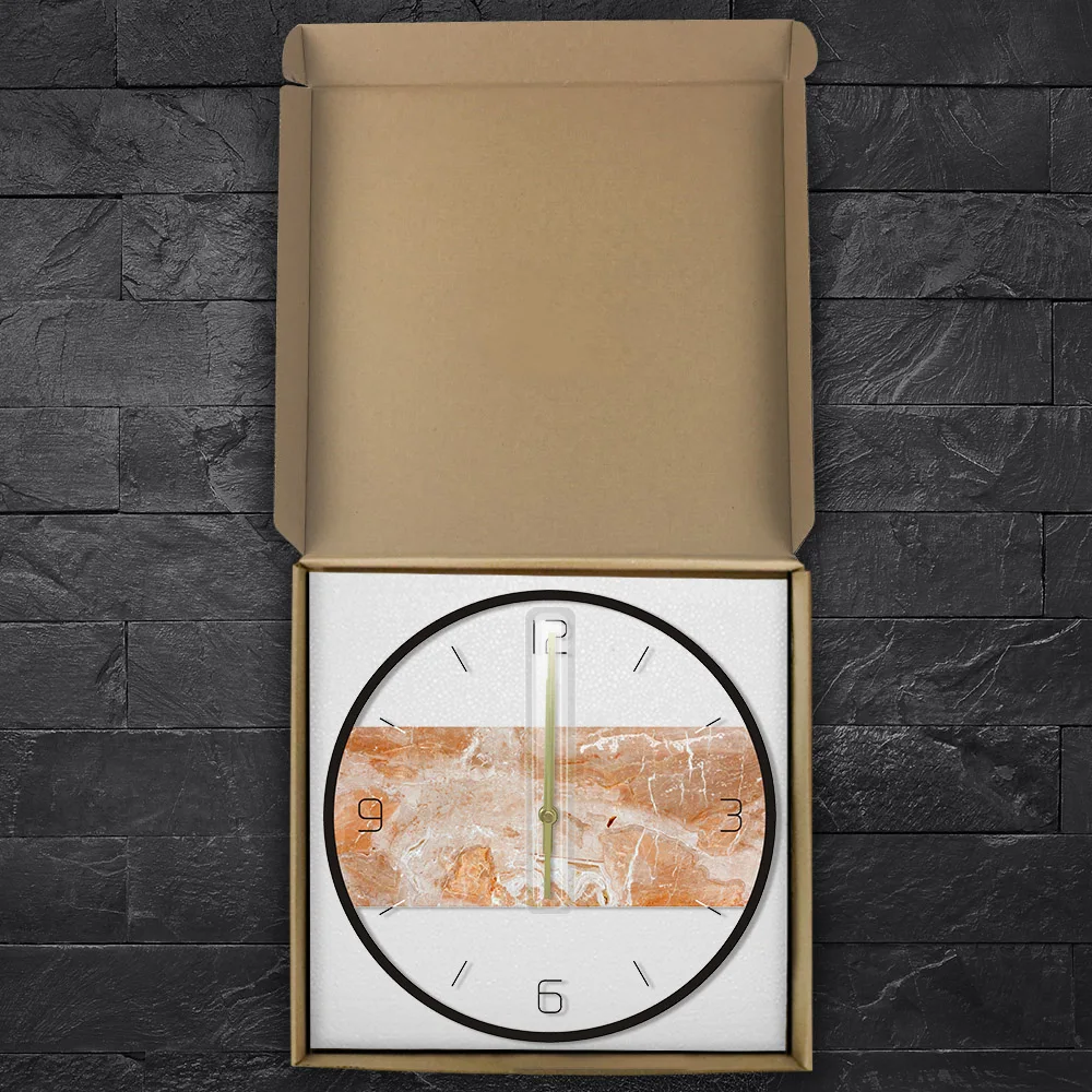 

Abstract wall clock modern design Rock Stone Style Orange Marble Texture Printed Acrylic Wall Clock Silent Movement Watch Klok