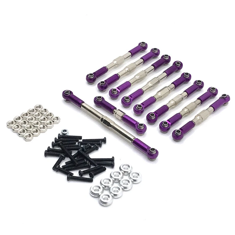

2set for WPL C14 C24 C24-1 B14 B24 Metal Pull Rod Tie Rod Steering Link Rod Set 1/16 Silver & Purple