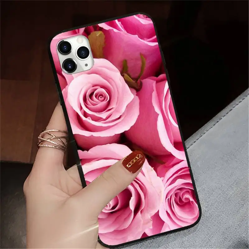 

Pink roses flower Romantic love shell Phone Case for iPhone 11 12 pro XS MAX 8 7 6 6S Plus X 5S SE 2020 XR