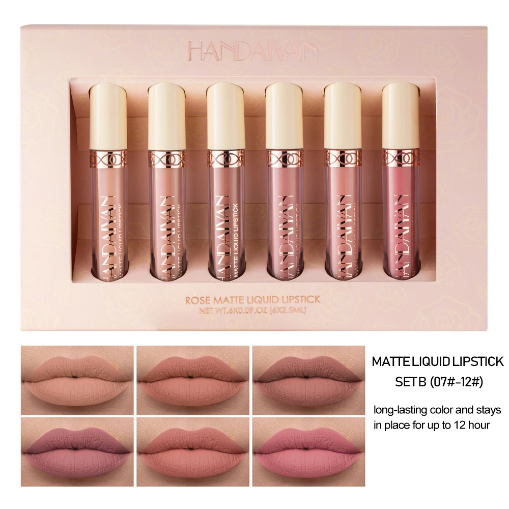 

HANDAIYAN 6 Colour matte lip gloss liquid lipstick matte lip gloss set gift box Long Lasting Makeup