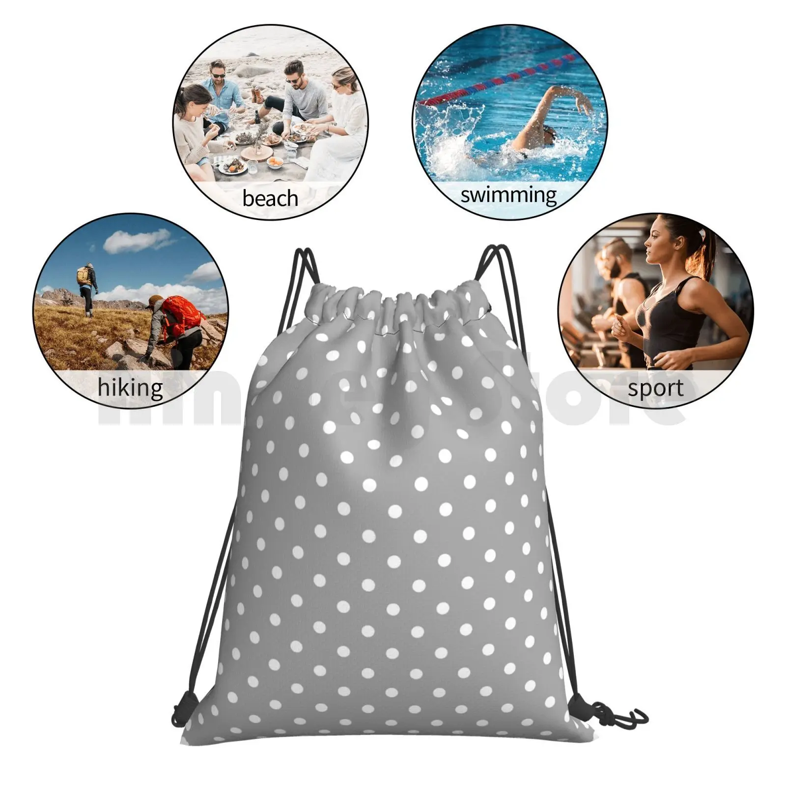 

Grey And White Spotty Polka Dot Pattern Backpack Drawstring Bags Gym Bag Waterproof Gray Polka Dots Polka Dot Pattern