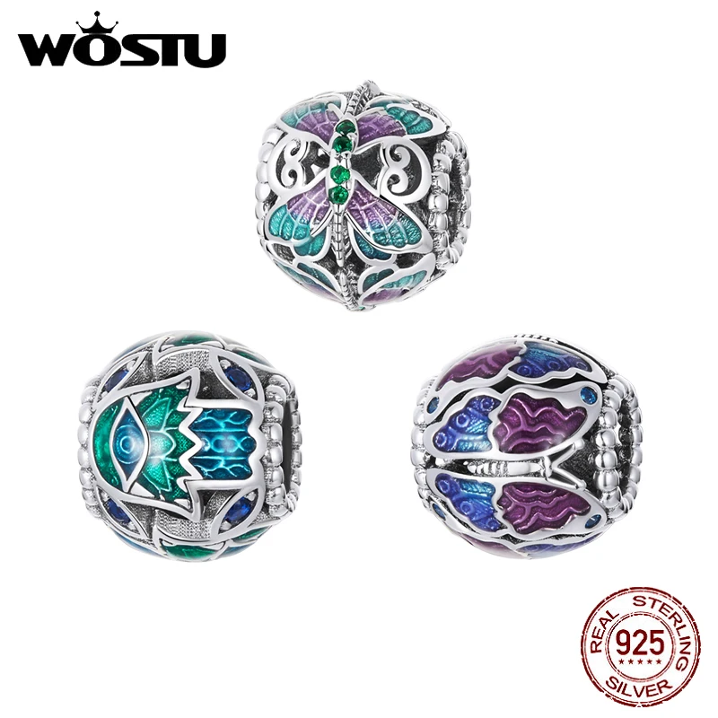 

WOSTU 925 Sterling Silver Vintage Butterfly Dragonfly Hand Charms Beads Pendant Fit Original Bracelet Necklace For Women Jewelry