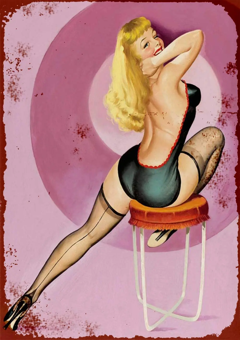 

Losea Oh! Purple Pin Up Girl Man Cave Sign Retro Vintage Decor Metal Tin Sign 16x12 Inches