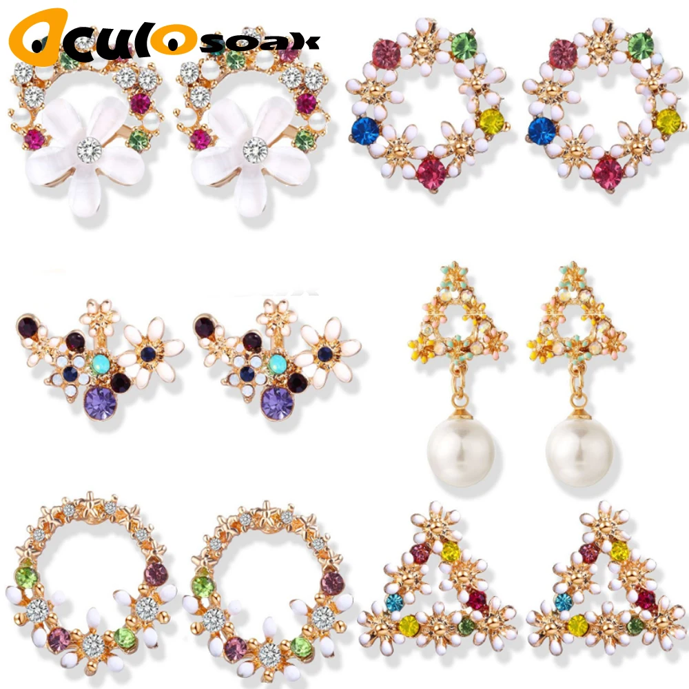 Корейские милые цветочные серьги для женщин геометрические стразы капельные