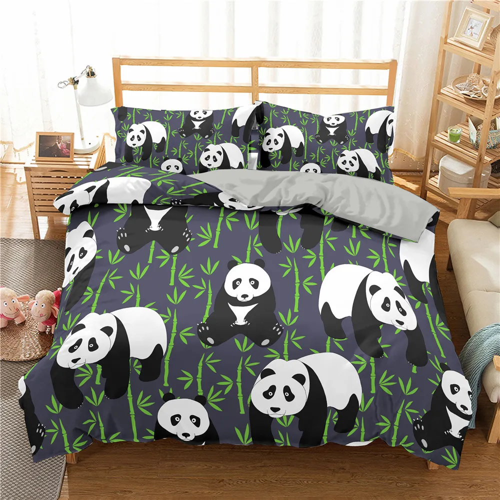 

Kids Adults Bedding Set Duvet Cover Bedclothes 3D Cartoon Panda Full Queen 2/3pcs With Pillow Cases