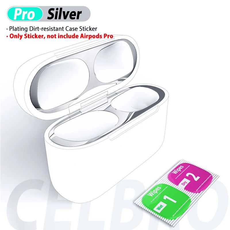 Sliver Красочная Пылезащитная наклейка для AirPods Pro, беспроводная зарядная коробка для наушников, защитная пленка внутри, защита для Air Pods Pro 3 - Цвет: Sliver