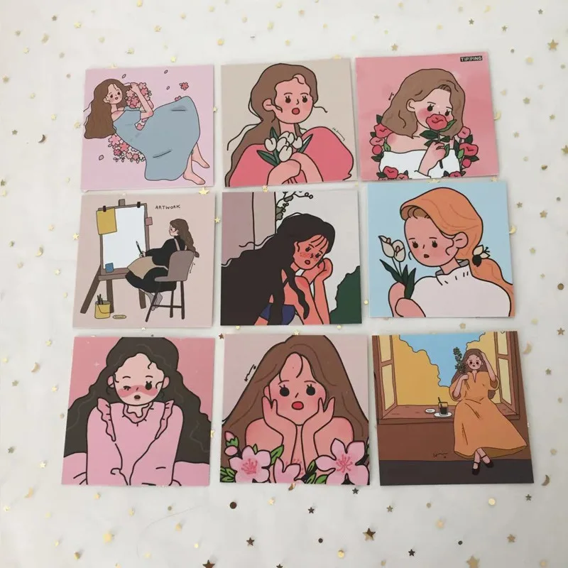 SIXONE 9 листов Ins kawaii Girl Inbetweening серия карта ручная учётная запись декоративная