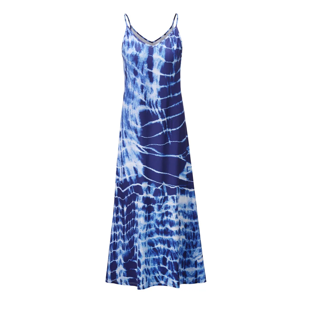 

Dress Female Long Skirt Tie Dye Printed Dresses Loose Strap Sundress Vacation Clothes For Women 2021 Summer New