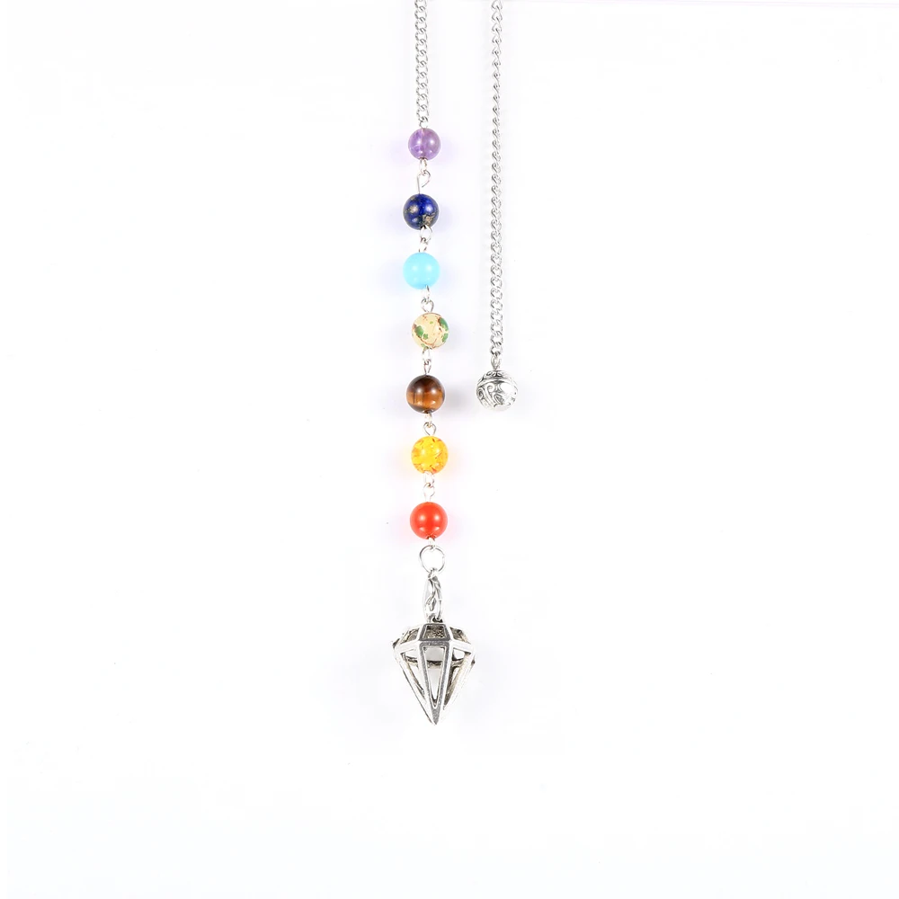 

7 Chakra Yoga Hexagonal Conical Pendulum Reiki Natural Stone Pendant Divination Amulet Women Men Pyramid Pendule Fashion Jewelry