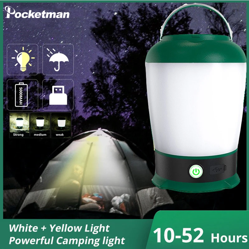 

LED Camping Flaslhight USB Rechargeable Lantern For Outdoor Tent Lamp Portable Lanterns Emergency Warm and White Light For BBQ