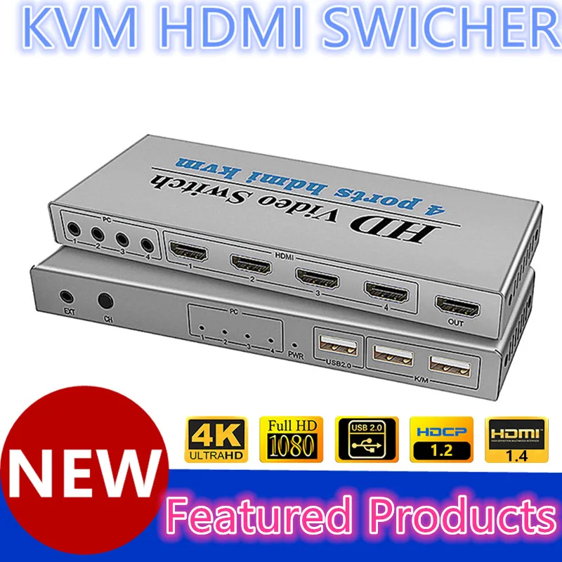 KVM HDMI Switch 4K USB HDMI KVM Switcher 4 in 1 Out with 3 USB Ports out for Mouse Keyboard U-disk Printer for Win7/8/10 MAC