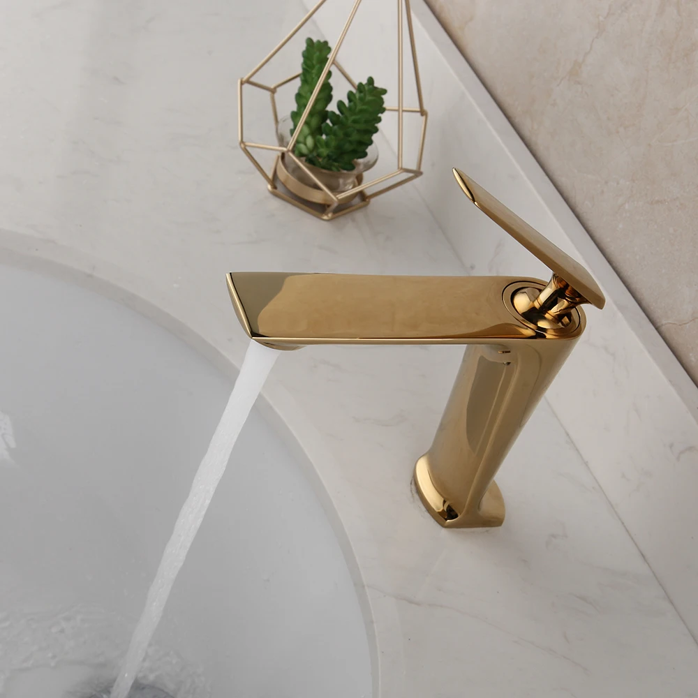 JIENI Golden Polished Bathroom Basin Faucet Brass Rose Gold Plated Deck Mount Vanity Mixer Plumbing Fixture Stream Tap | Обустройство