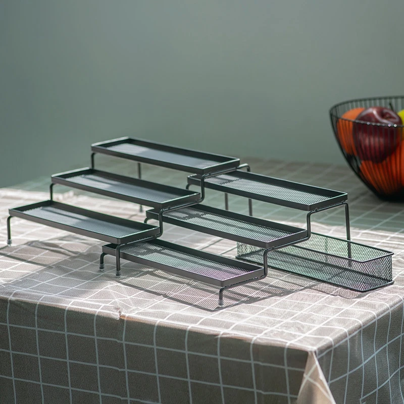 

3 Tier Expandable Spice Rack Organizer for Cabinet, Black Modern Pantry Kitchen Countertop Stand 3 Step Shelf