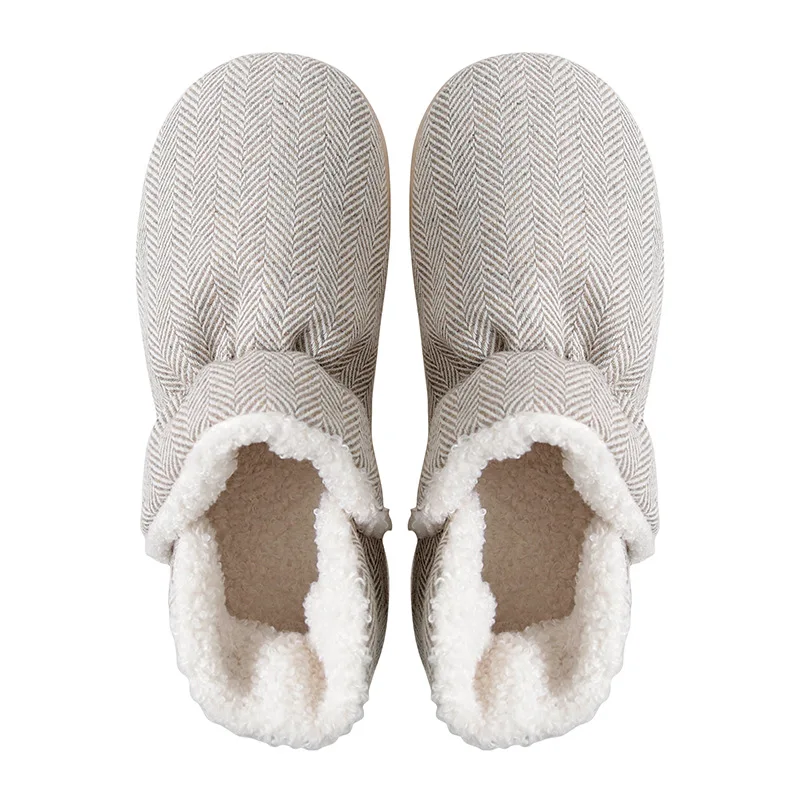 

Indoor Women Cotton Shoes Pinstripe Winter Warm Plush Non-slip Home Women Fur Slippers Nonslip Indoor Bedroom Ladies Furry Shoes