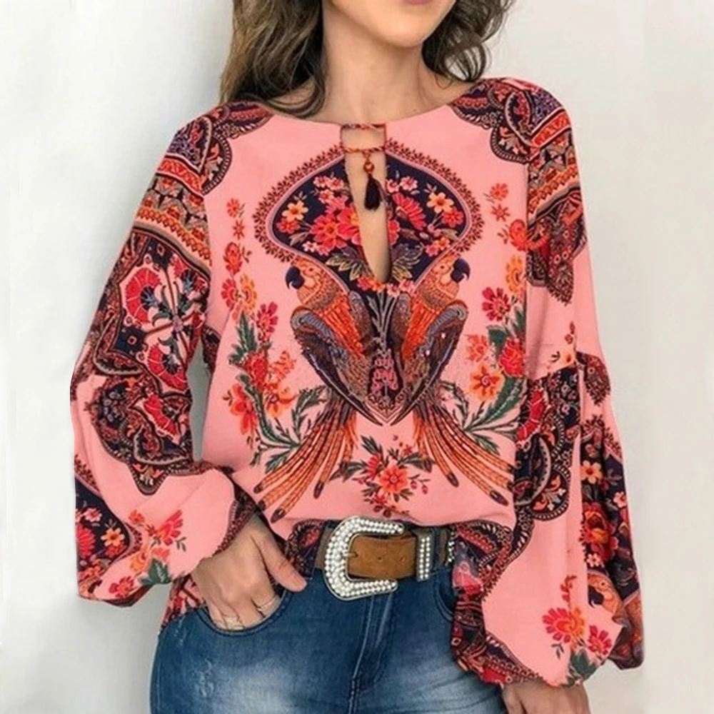 Dihope 2020 женский богемный блузка в этническом стиле рубашка сексуальный v образный