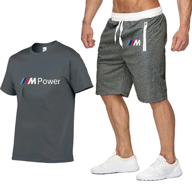 

2021 men's casual suit fashion 2-piece suit short-sleeved BMW T-shirt shorts suit men's sportswear track suit summer sportswear