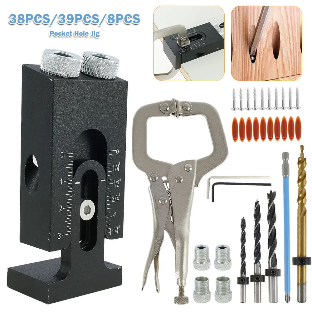 

Pocket Hole Jig Kit Woodworking Guide Joint Angle Tool Dowel Drill Joinery Screw Kit Carpentry Locator Inclined Hole Positioner