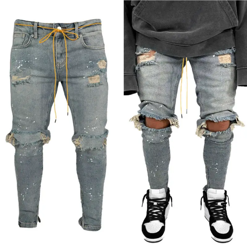 Высококачественная Мужская облегающая джинсы с завышенной талией модные