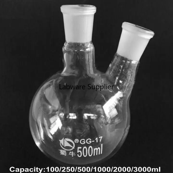 

1pc/lot 100ml to 3000ml 19*19, 24*19, 24*24 Tow mouth Glass flask, two-neck flask for lab experiments