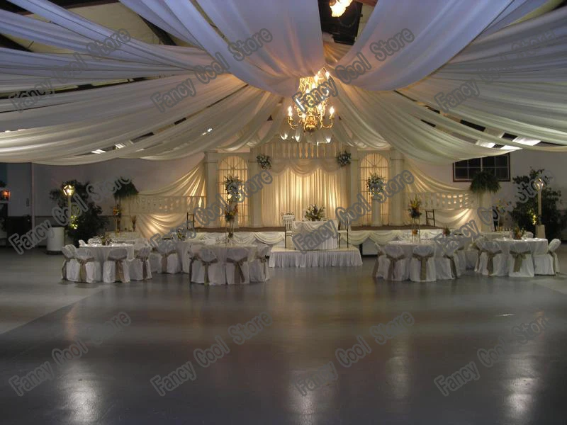 

10pcs/lot White Luxury Wedding Roof Fabric 16m x 1.4m/pc beatiful Ceiling Drape Canopy Drapery for decoration wedding fabric