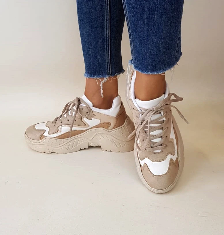 

Women's Sport Shoes White Beige Brown Multi Colour Comfortable Gym Breathable Thick Bottom Sneakers Casual Lace Up Running
