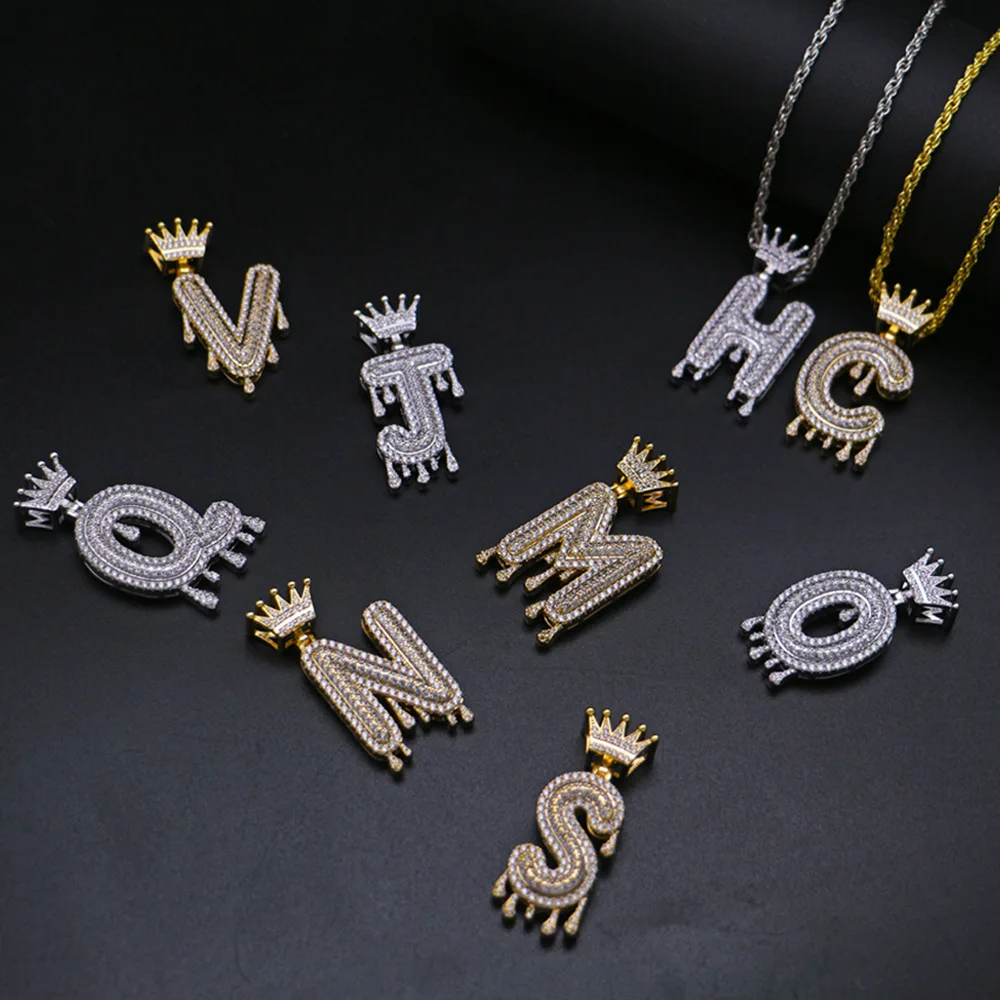 YJW кисть буквы ожерелья и кулон кубический цирконий полный Iced Out для мужчин