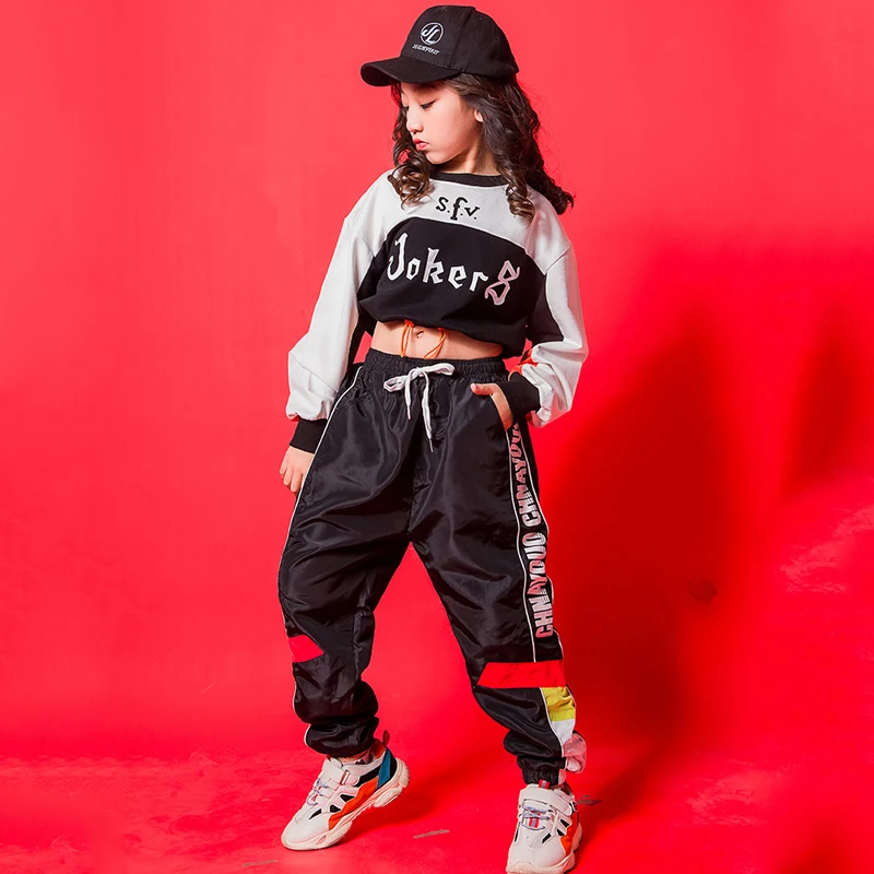 

Children Hip Hop Dance Costumes Kids Girls Jazz Street Dance Costume Sweatshirt Pants Set Ballroom Dancewear Stage Outfit DQS353