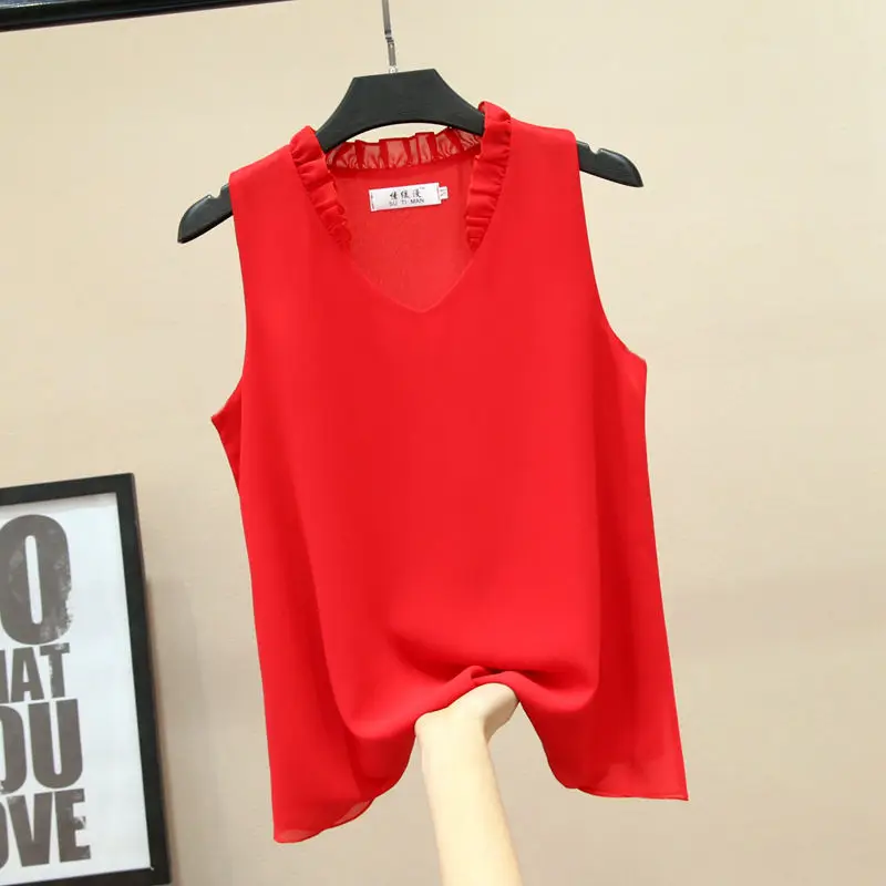

Women's Blouses 2021 New Sleeveless Sexy V-neck Shirt for Women Chiffon Blouse Summer Casual Plus Size 5XL blusa feminina