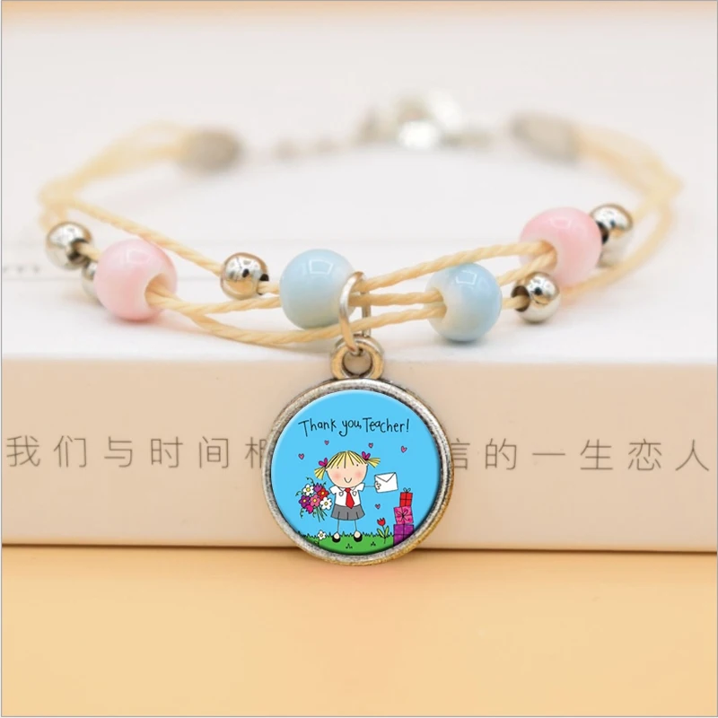 Стеклянный браслет с шармом милый подарок для учителя мода красочные