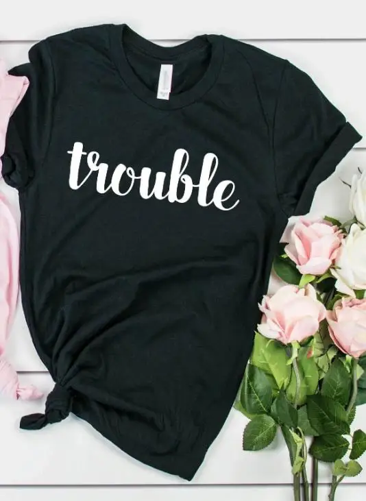 

Cotton Casual Funny T Shirt Gift 90s Lady Yong Girl Drop Ship Double Trouble Bestie Best Friend Print Women Tshirt