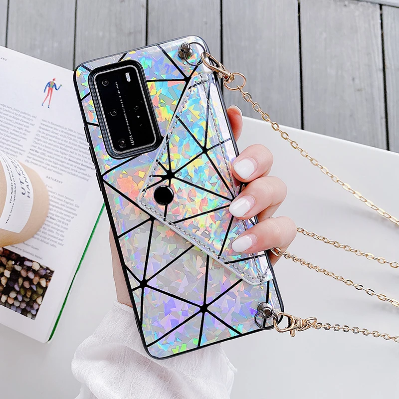 Чехол из искусственной кожи с геометрическим блеском для Huawei p30 p30pro p40 p40pro mate30