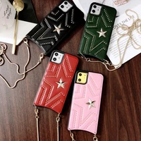 new pu leather studded pentagram fhx 11k phone case with metal chain for 7 8plus x xs max xr available for iphone 11pro max