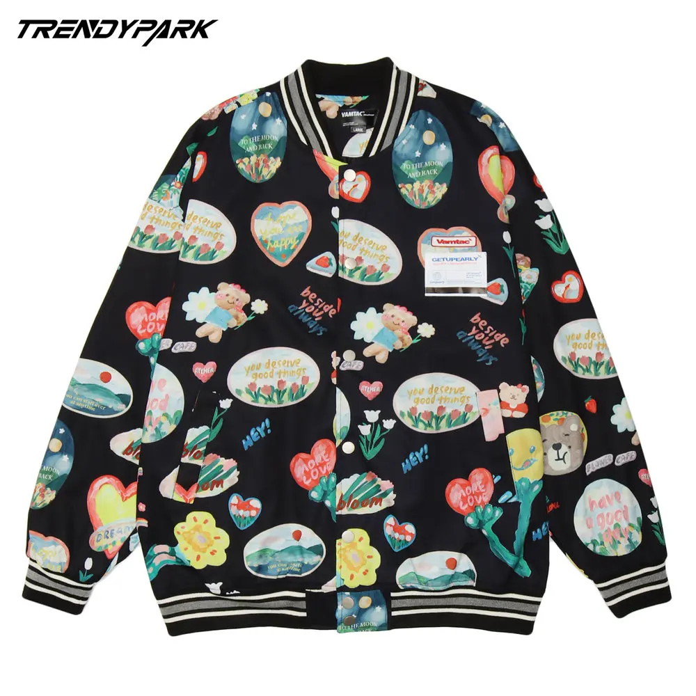 

Men's Jacket Vintage Baseball Uniform Creative Printing Single-breasted Harajuku Hip Hop Streetwear Coat Men Clothing