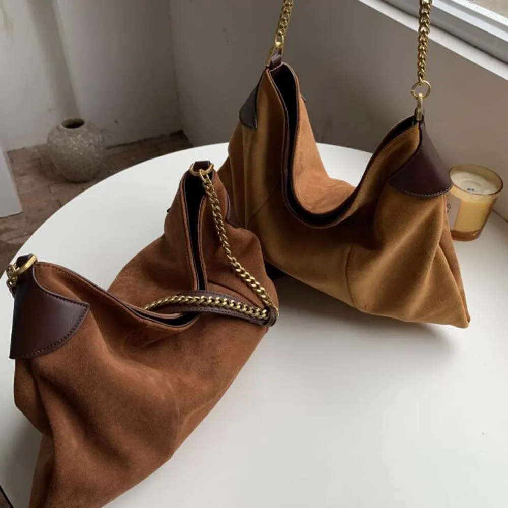 

Hot Women Genuine Leather Shoulder Bags Vintage Suede Long Chain Messenger Bag Crossbody Large Capacity Travel Matte Tote