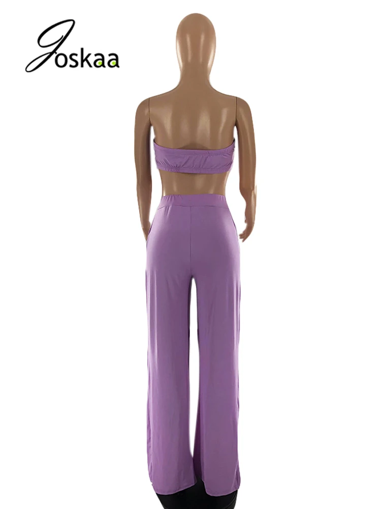

Joskaa Solid Bandage Vest+High Waist Split Wide Leg Pant 2 Piece Sets Summer Night Club Outfits For Women Fashion Beachwear 2021
