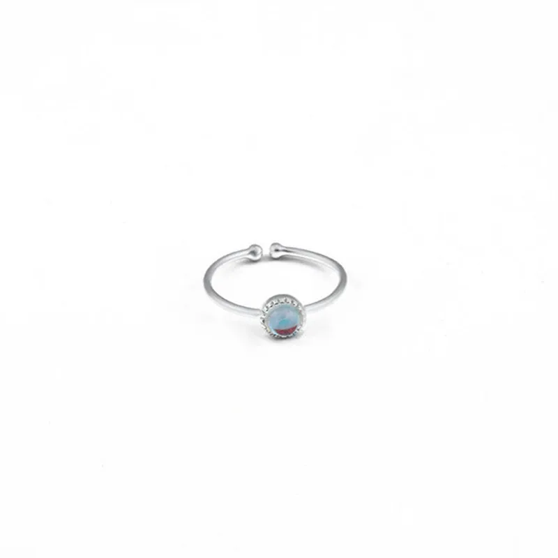 

Bohemian Vintage Silver Aurora Zircon Rings For Women Gift Female 925 Moonlight Stone Adjustable Size Finger Rings Wholesale