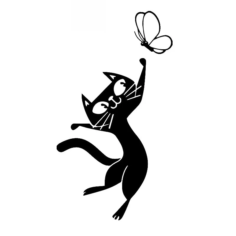 

Funny Cat and Butterfly Cute Car Window Fashion Decoration Applique Personality Pvc Waterproof Applique Black/white, 17cm*9cm