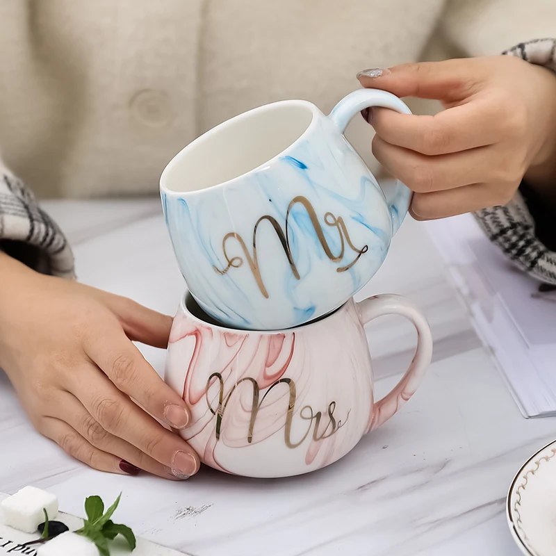 Кофейная кружка из натурального мрамора фарфоровая чашка для чая Mr и Mrs