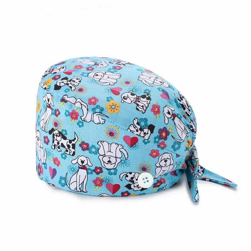 

Breathable Scrub Cap Fashion Print Button Doctor Nurse Work Hat Casual Unisex scrub hats for women Casquette nurse accessories