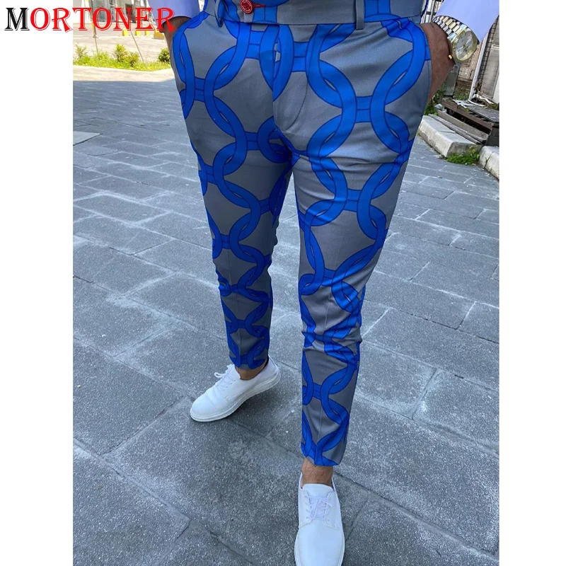 

Stylish Gold Chain Print Cropped Pants Men 2022 Urbanwear Slim Fit Ankle-Length Stretch Trousers Casual Flat-Front Trousers Male