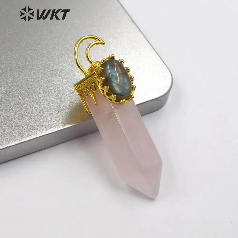 c WT-P1492 кулон из натурального камня Специальный карандаш Хрустальная колонна форма ручной работы Золотой гальванический кулон для женщин Шарм ювелирные изделия - Окраска металла: c