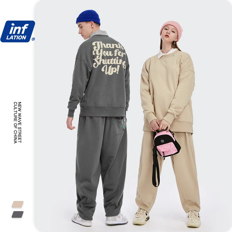 

INFLATION Men Sweatshirt Suit 2021 New Fashion Hip Hop Sweatshirt Set Couple Men Sportswear Tracksuit Men Two Pieces Set