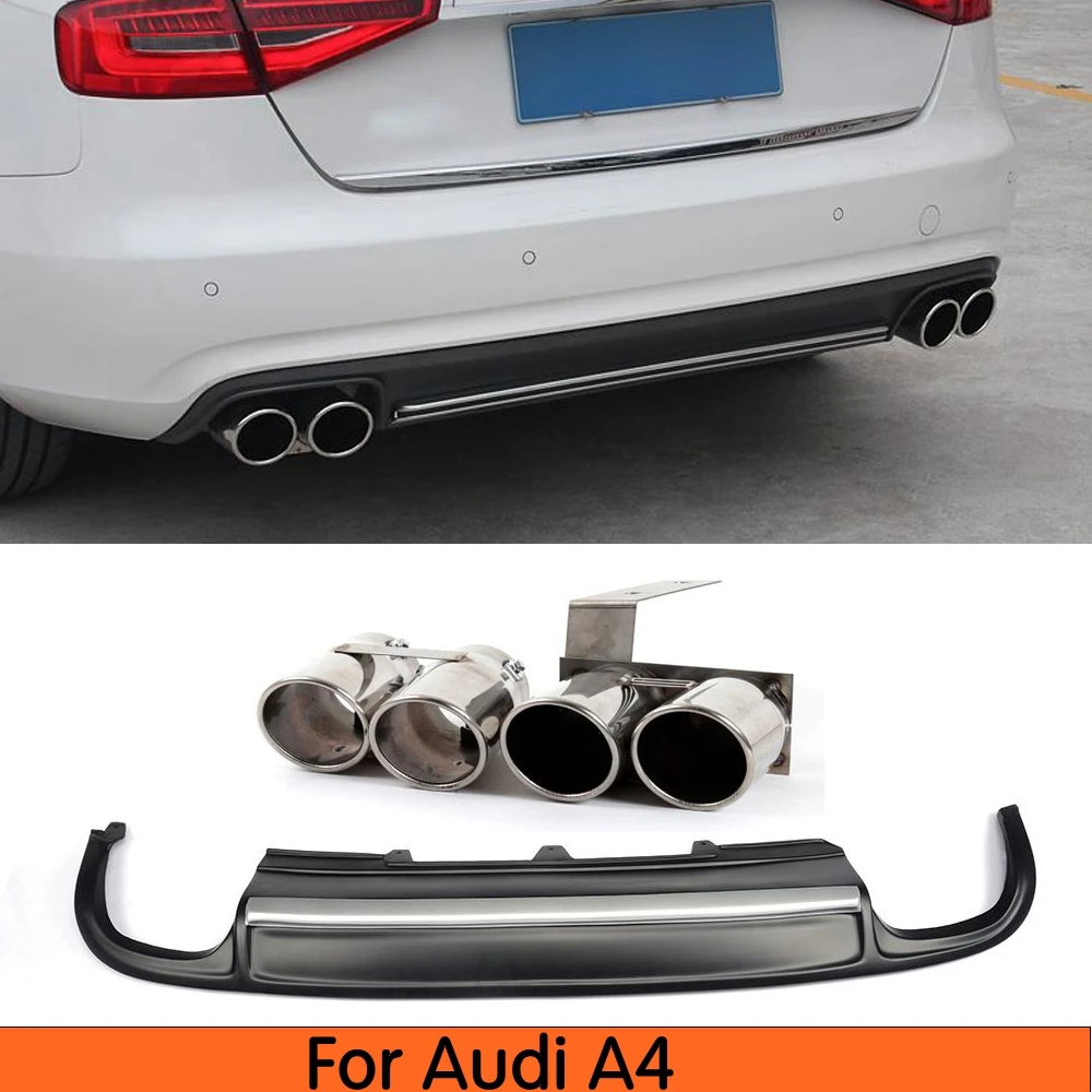 PP Диффузор губа на задний бампер Концевая выхлопная труба для Audi A4 B8 Стандартный
