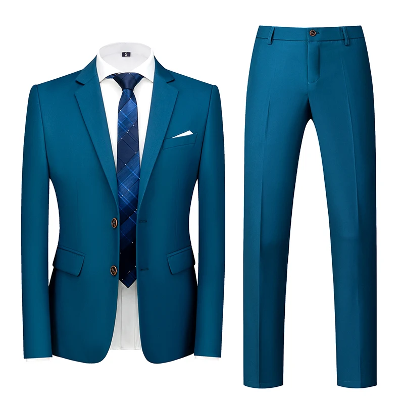 

Новинка весна-осень 2021, модные мужские деловые повседневные однотонные костюмы/мужские блейзеры с двумя пуговицами, куртка, брюки