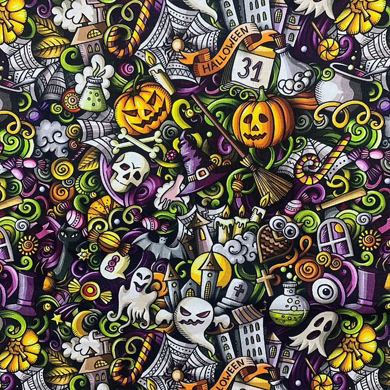 Beautiful 100% Cotton Fabric Halloween Pumpkin Ghost Pattern Digital Print Sewing Material DIY Home Patchwork Dress Clothing images - 6
