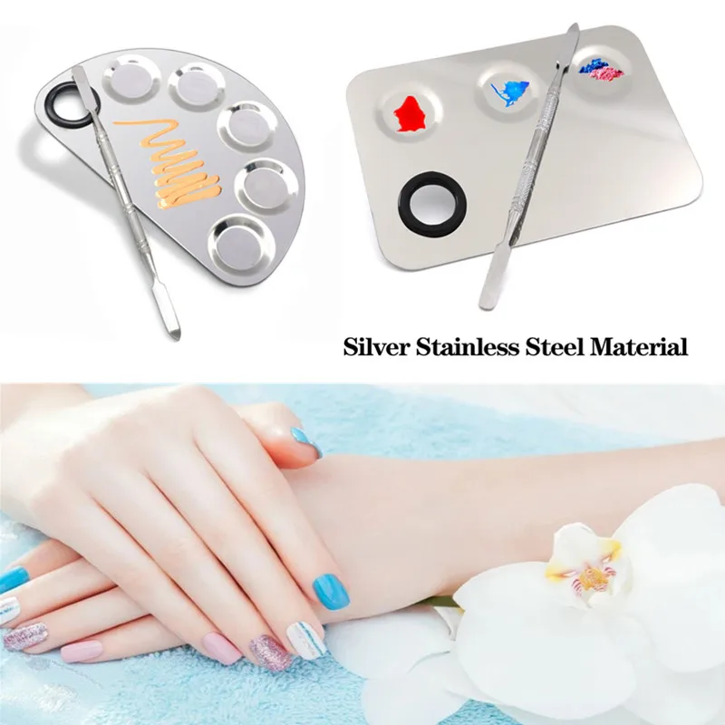 

With Spatula Rod 11 Styles Women Girls Nail Art Semicircle Polish Eyeshadow Painting Beauty Nail Color Palette Mixing Plate