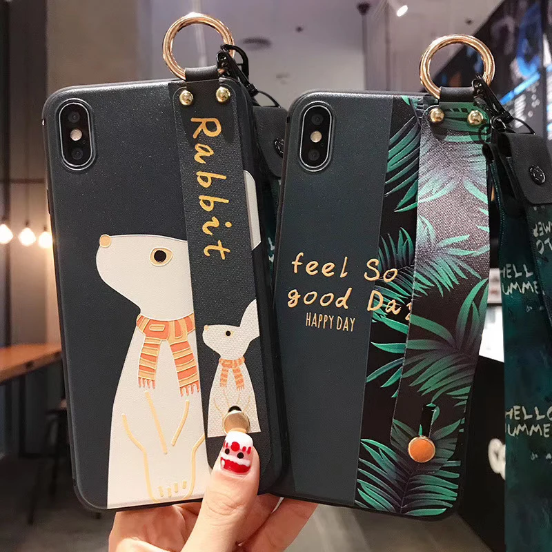 Pretty Case For iphone 7 8 plus 6 6s X Xs max XR 12 11 pro SE 2020 cover Soft TPU Wrist Strap Phone Holder coque | Мобильные