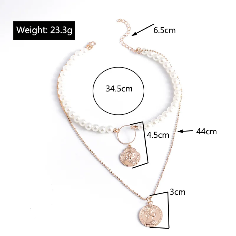 

New Multi Layer Portrait Pendant Baroque Pearls Choker Necklace Gothic Gold Chain Long Necklace Women Fashion Trend Jewelry