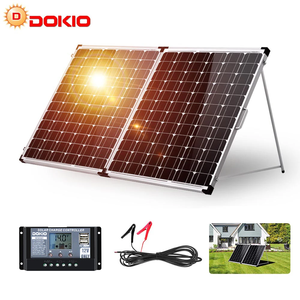 Dokio 200W(2 шт х 100 Вт) складной Панели солнечные + 20A 12VCharge контроллер ячейки/Системы