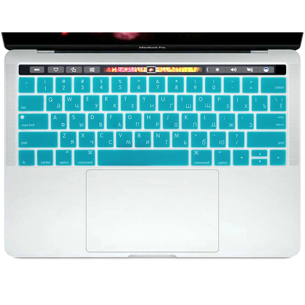 Turquoise HRH прочный США Русский силиконовый чехол для клавиатуры для MacBook Pro 1" A1706 A2159 A1989 Pro 15" A1707 A1990 с сенсорной панелью - Цвет: Turquoise